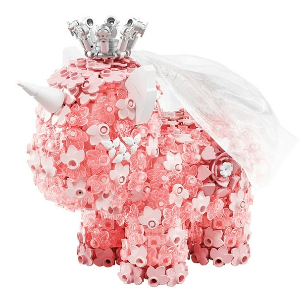 Pequeños bloques de construcción de unicornio romántico rosa, juguetes para armar, adornos DIY para la sala familiar, regalos creativos de cumpleaños para las fiestas.