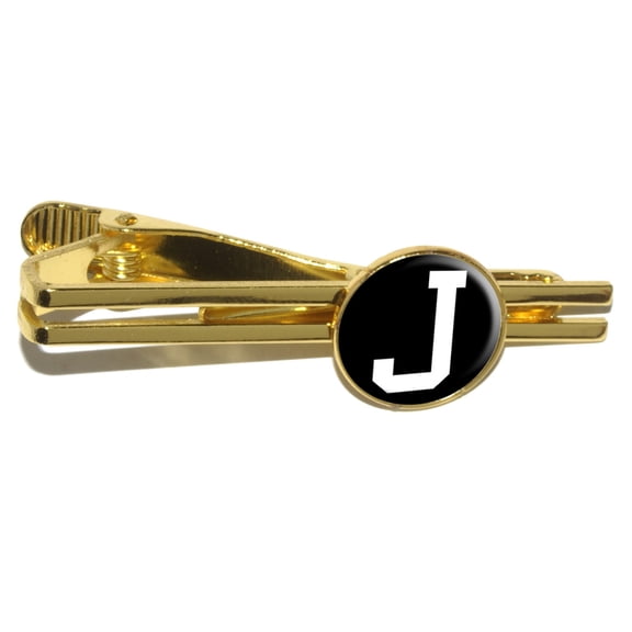 Letter J Initial Black White Round Tie Clip