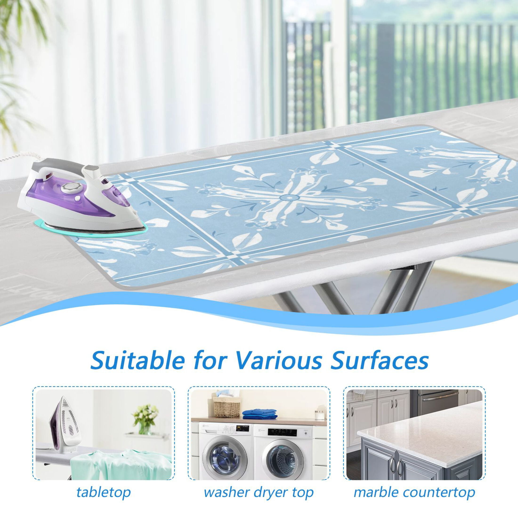Blue Plaid with White Snowflakes Pattern Ironing Mat Blanket Portable Travel Ironing Pad Heat Resistant Pad 47.2" x 27.6”