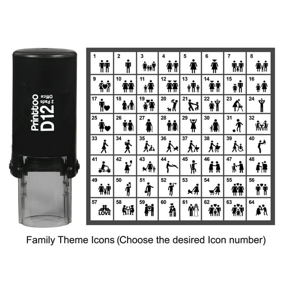 Printtoo Personalized Family Theme Icons Rubber Stamp Self Inking Stamper 12 mm-Red