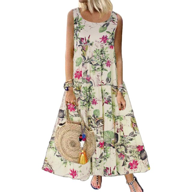 Vestido Sin Mangas Vestidos de playa de verano Vestidos sueltos con estampado floral de moda para el trabajo (Púrpura XL) Ygjytge para Mujer Púrpura T S