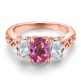 thumbnail image 3 of Gem Stone King 18K Rose Gold Plated Silver Pink Mystic Topaz and White Topaz Filigree Style 3 Stone Ring for Women (2.50 Cttw, Oval 8X6MM and 6X4MM) (Size 9), 3 of 6