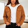 thumbnail image 2 of Women's Winter Sherpa Lined Corduroy Coat Button Down Warm Jacket Outerwear(Big & Tall,Adult), 2 of 5