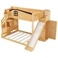 thumbnail image 6 of Harper & Bright Designs Twin over Full Bunk Bed with Slide and Wardrobe, Space Saving Wood Bunk Bed Frame with Storage Staircase & Open Shelf, Natural, 6 of 12