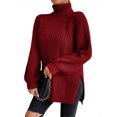 thumbnail image 1 of EYIIYE Chandail d'Automne Hiver pour Femmes à Manches Longues Col Roulé Tricoté chandail Couleur Unie Ourlet Fendu Long Tricoté Ample Décontracté Confortable, 1 of 8