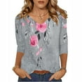 thumbnail image 2 of CYMMPU 3/4 Sleeve V Neck Blouses for Women Dressy Casual Fall Trendy Shirts Spring Tops Floral Pattern Loose Fit Tunic Tops Business Elegant Work Tops T-Shirts Gray S, 2 of 4