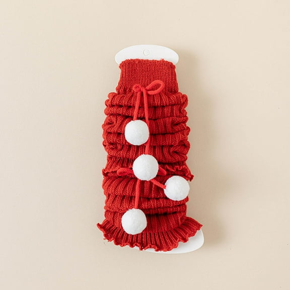 SYMOID Christmas Kids Leg Warmers for Girls - Red Cotton Knitted with Pom-Poms & Bows, Free Size, Soft Breathable for Holiday Parties & Daily Wear,Size Free Size