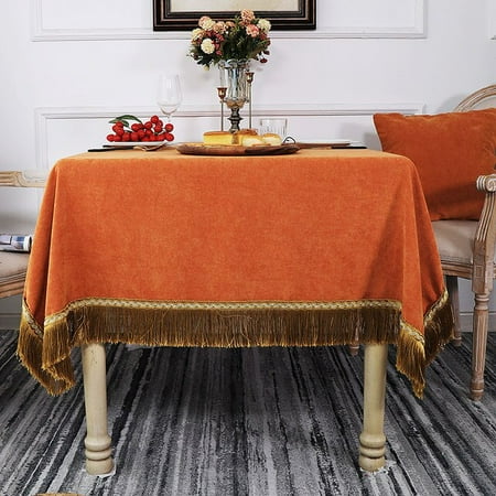 

ASWMXR Tassel Chenille Tablecloth Rectangular Square Dining Coffee Table Cover for Kitchen Party Washable Solid Color Fabric 140x220