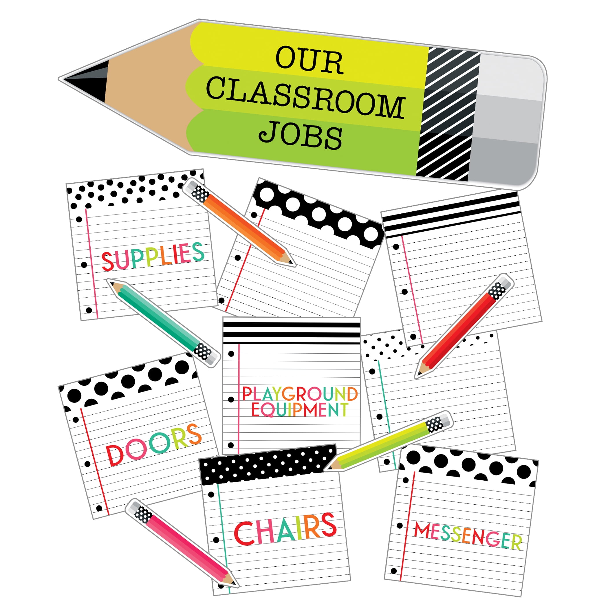Schoolgirl Style Black, White & Stylish Brights Classroom Jobs Mini Bulletin Board Set, 52 Pieces