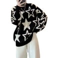 thumbnail image 3 of Sedceaty Women's Round Neck Sweaters, Vintage Star Print Long Sleeve Loose Knit Pullover Tops, 3 of 9