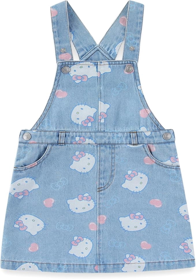 Hello Kitty Sanrio Denim Jumper Dress with Shirt (Girls), 2 Piece Set, Sizes 2T-6X