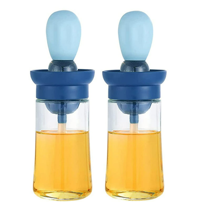 SKYCARPER 2pcs Glass Olive Oil Dispenser,2 in 1 Oil Bottle with Silicone Brush,Silicone Dropper Measuring Oil Dispenser Bottle for Kitchen Cooking,Baking