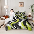 thumbnail image 4 of Manfei Adult Modern Geometric Bedding Comforter Set, Green Yellow Stripes Twin Comforter Sets, Minimalst Minimalism Reversible Bedding Set, Microfiber Bedroom Decor, 2 Pieces, 4 of 8