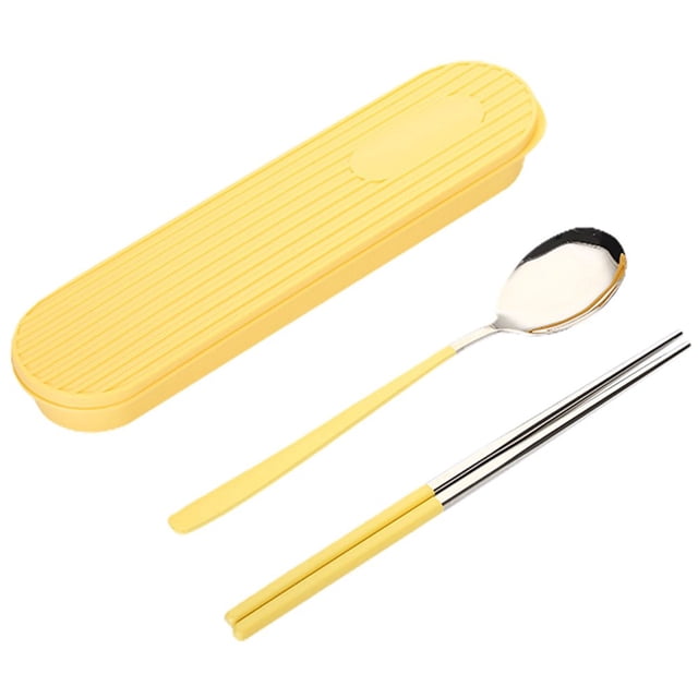 1 Set Couverts Cuillère Fourchette Alimentaire Qualité Miroir Polir Lisse Bord Réutilisable Résistant à la Chaleur Dîner Inox Cuillère Fourchette Baguettes Couverts avec Boîte de Rangement Ensemble pour la Maison