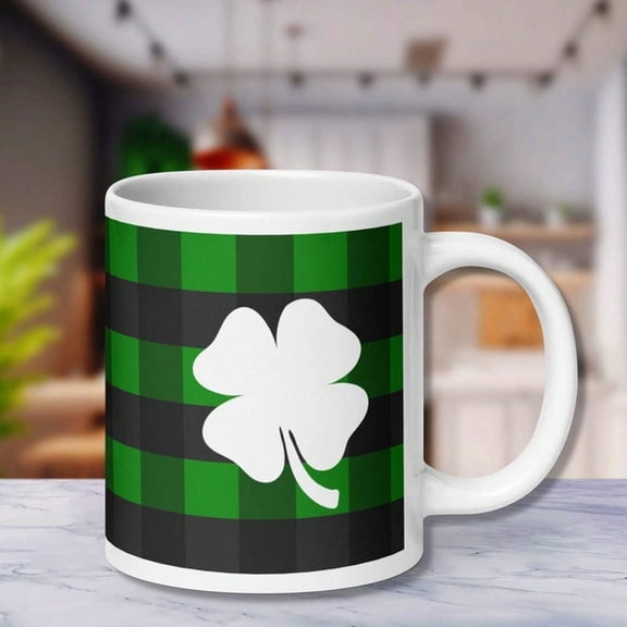 Lucky Mug, S1HAmR1OCk, St. Patrick's Day, Coffee Mug, Work, Gift, 20 Oz Large Clover Four Leaf 4 Leaf Irish Luck Cup Plaid Green S1HAmR1OCkmug