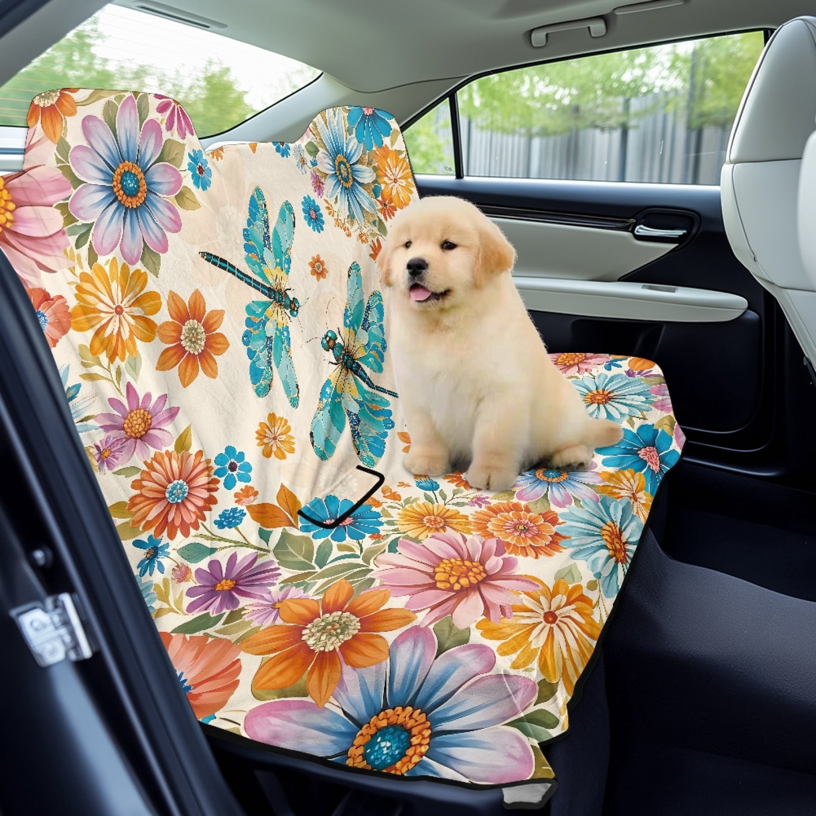 Xoenoiee Boho Dragonfly Print Waterproof Towel Back Seat Cover for Car Truck Van SUV, Durable Rear Bench Seat Cover for Kids Dogs, Seat Back Protector, Easy to Install
