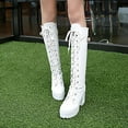 thumbnail image 2 of Mepaouo Women's Platform Knee High Boots High Heel Lace up Riding Combat Dress Boots(White,7.5), 2 of 6