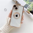 thumbnail image 1 of Funda de teléfono con agujero de logotipo chapado en oro de lujo para iPhone 14 13 12 Pro Max 11 XS 7 8 Plus, protección de cámara con logotipo transparente de silicona suave Tan Jianjun unisex, 1 of 2