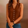 thumbnail image 5 of ClodeEU Women's Lapel Collar V Neck Sleeveless Button Down Blouse,Casual Loose Shirt With Stretch Hem Brown,Women's Plus XL, 5 of 7