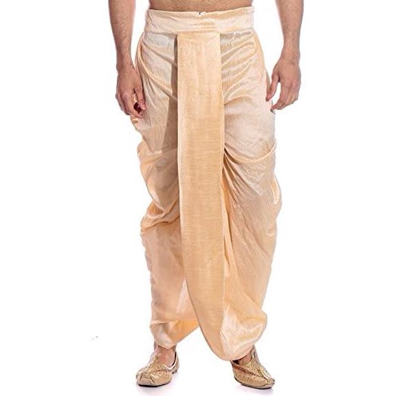 Royal Kurta Men's Silk Blend Dhoti (ROYAL_211_Gold_Free Size)