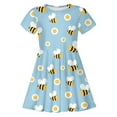 thumbnail image 4 of MIXUE Girls Casual Dresses Kids Summer Cartoon Bee Festival Print Crew Neck Short Sleeve A Line Slim Dress Activewear,Blue,8-9 Years, 4 of 4