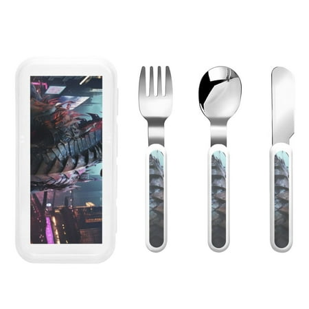 

Cauagu Urban Mechanical Dragon Print 3-Pieces Toddler Cutlery Set Kids Silverware Set with Spoons Forks & Knife Stainless Steel Utensils for Kids Dishwasher Safe