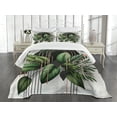 thumbnail image 3 of Ambesonne Boho Quilted Bedspread Set 3 Pcs, Leaves Art Mid Century Modern, Queen Size, Fern Green Off White Tan, 3 of 4