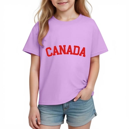 ITSAME Boys Girls T-Shirts Round Neck Letter Print Cotton Summer Casual Fashion Pullover for Kids Purple Size 9T