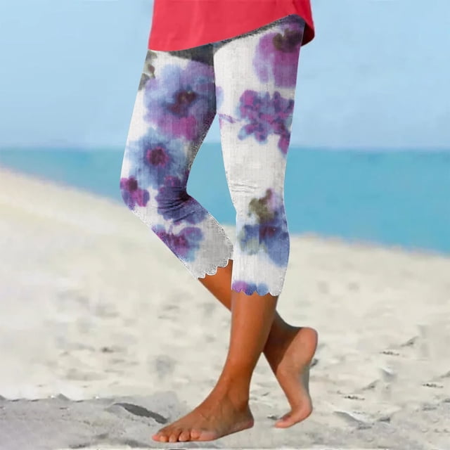 Jienlioq Pantalons Cargo Femmes Été Décontracté Taille Élastique Imprimé Pantalons de Plage Raccourcis