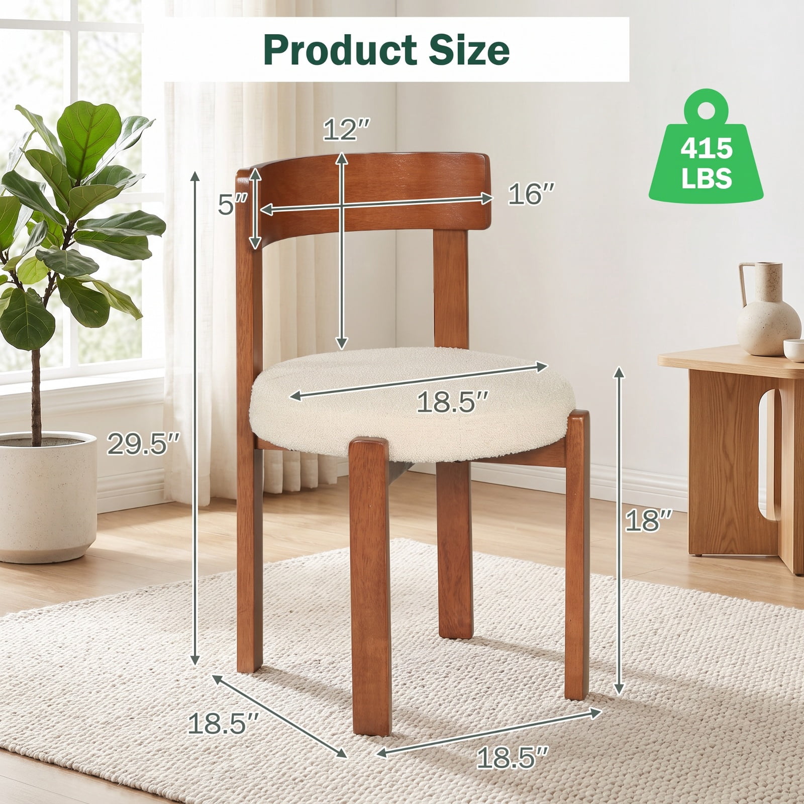 Furnibear Modern Dining Chairs Set of 2 with Solid Rubber Wood Legs for Kitchen Dining Room Living Room Home, Brown