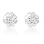 0.20 TCW Baguette & Round SI/HI Diamond Solid 18 Kt White Gold Stud Earrings Women Jewelry