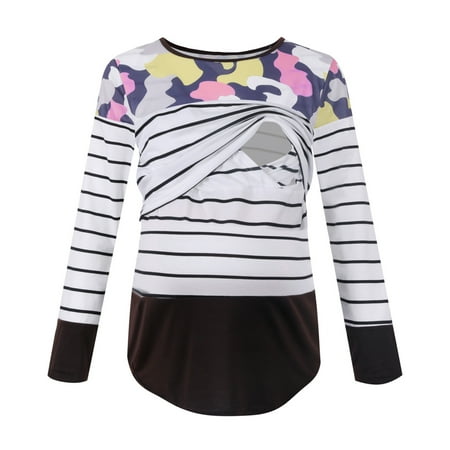 

gakvov Maternity Shirt For Women Long Sleeve Crew Neck Color Block Breastfeeding Nursing Tops Pregnancy Pullover Shirt