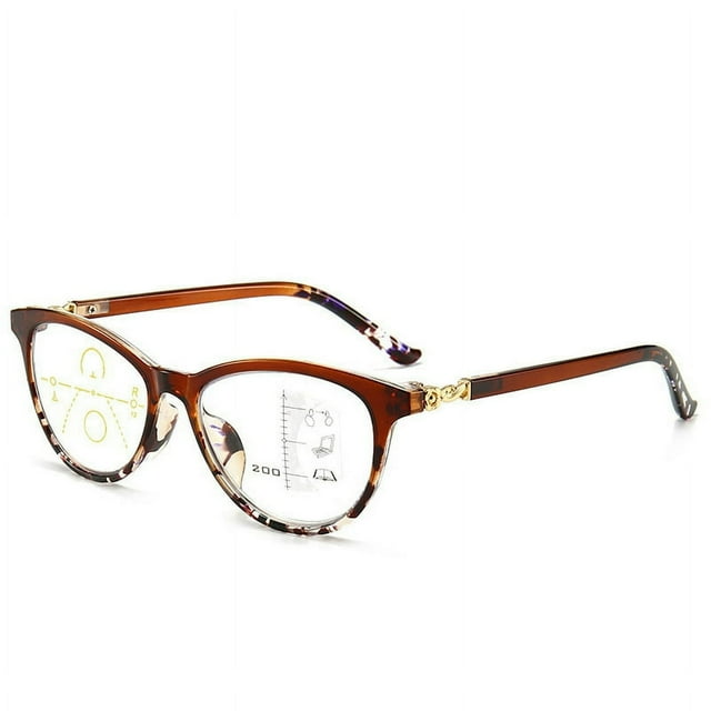 Lunettes de Lecture Progressives Multifocales Anti-Lumière Bleue Oeil de Chat Femmes Lecteurs, Brun, +1,00 Force