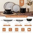 thumbnail image 5 of Vesteel Dinnerware Sets for 4, 12Pcs Double Reactive Glaze Plates and Bowls Set, Farmhouse Handmade Stoneware Sets for Home Restaurant, Microwave & Dishwasher Safe, Khaki, 5 of 8