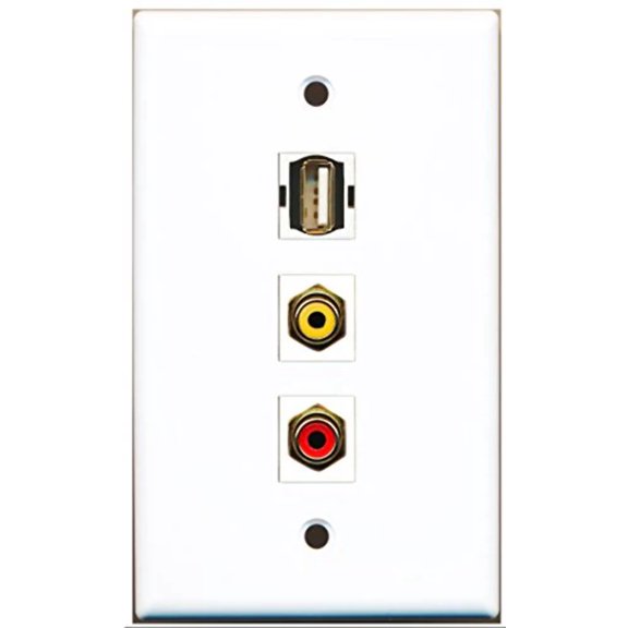 RiteAV - 1 Port RCA Red and 1 Port RCA Yellow and 1 Port USB A-A Wall Plate