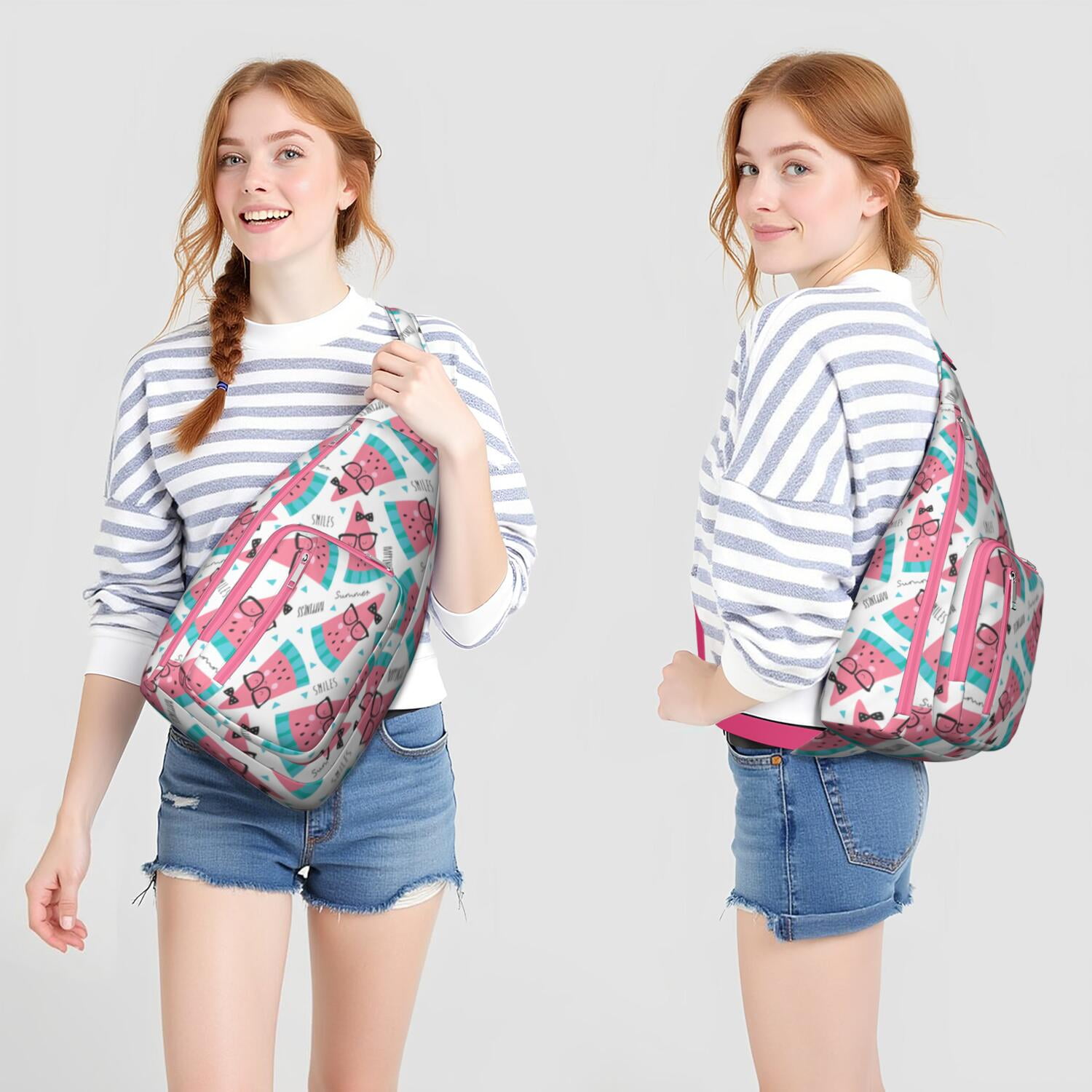 Summer Fresh Watermelon Print Sling Bag – Tear-resistant Organizer Chest Bag, Unisex Geometric Pattern Bag for Gym, Running and Daily Commute