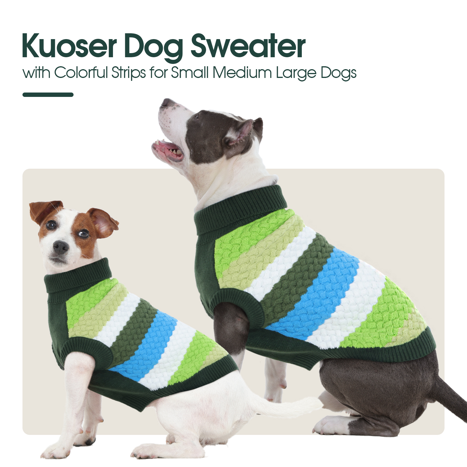 Kuoser Dog Sweater Warm Pet Knitwear Soft Winter Clothes for Dogs and Cats, Green, XL