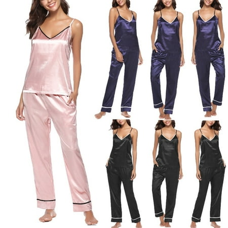 Hot Women Lady Silk Satin Pajamas Set Pyjama Sleepwear Nightwear ...