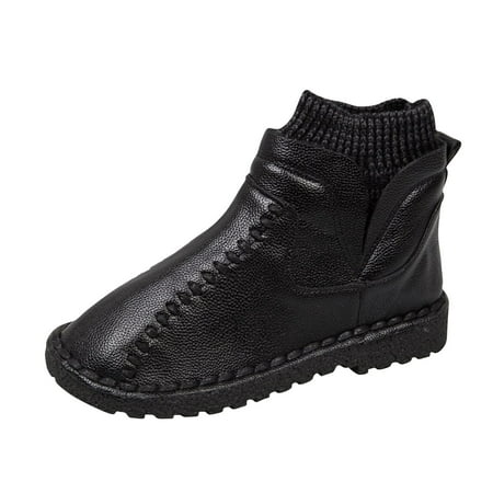 

Inkach Winter Round Head Retro Wool Solid Color Soft Bottom Short Tube Warm Snow Boots