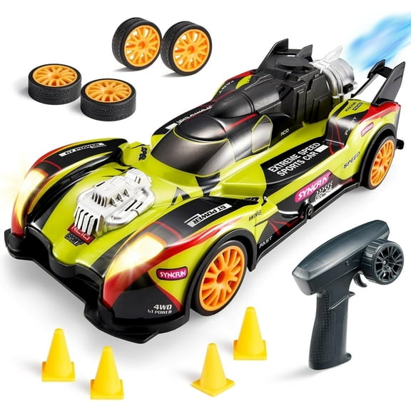 JOYFY 1:20 Scale Remote Control Car RC Drift, 2.4GHz Mini Drift RC Cars, Four-Wheel Drive, with Cool Smoke Effect, Birthday Gift Toy for 6  Year Old Boys Girls Kids(Green)