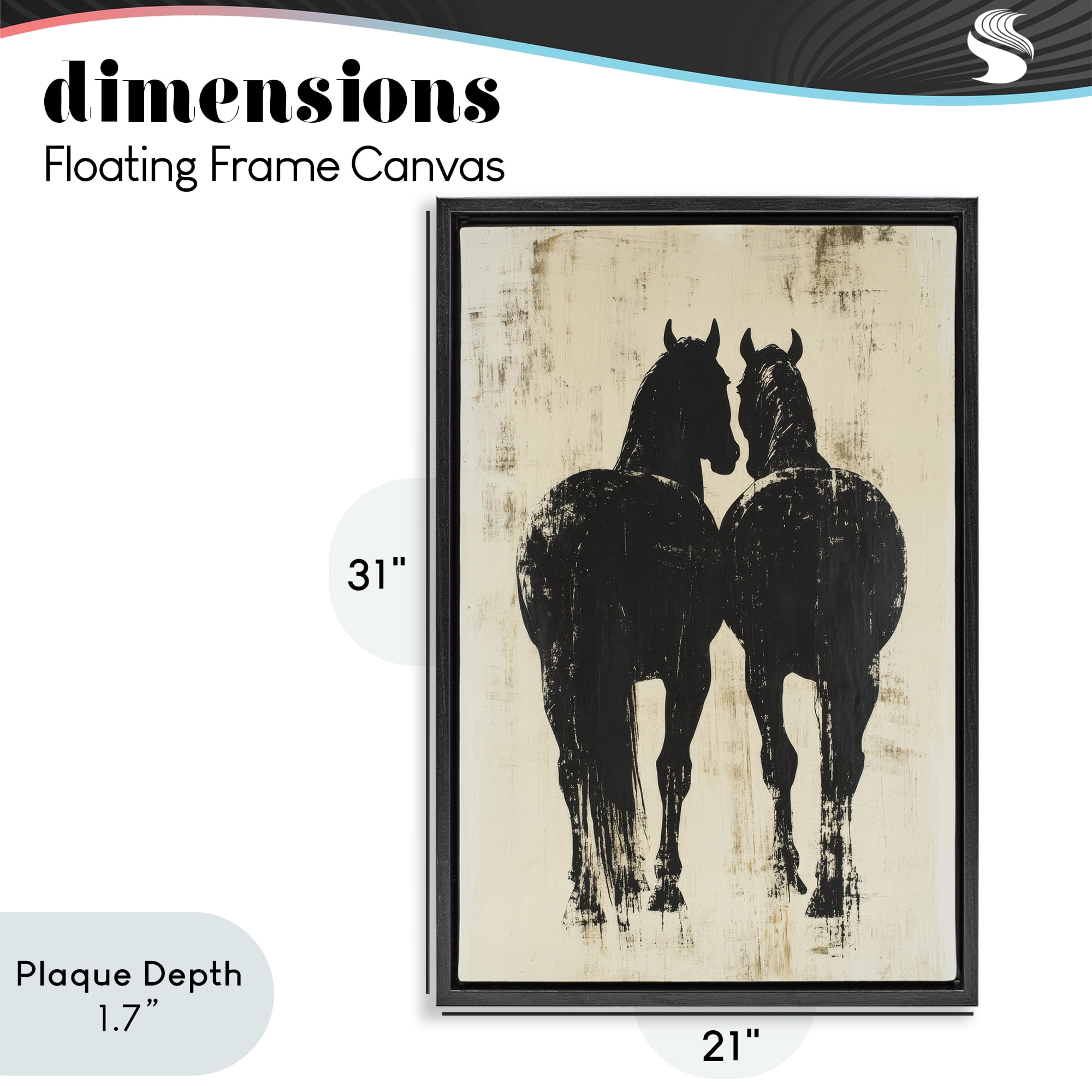 Stupell Industries Twin Horses Facing Away Black Framed Floater Canvas Wall Art, design by Petal Prints Design