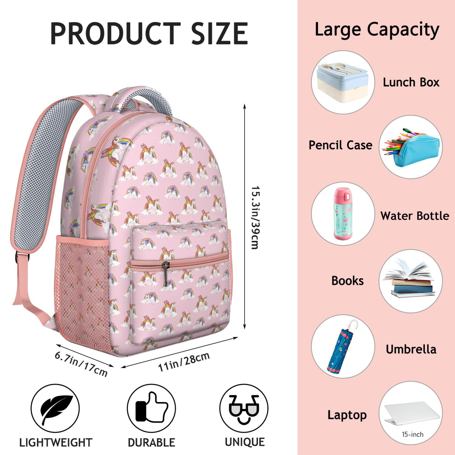 Unicorn & Mystical Forest Backpack - Durable Waterproof Student Bag with Breathable Mesh Straps & Spacious Main Compartment