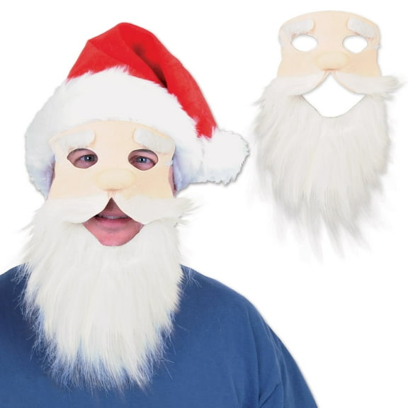Beistle Pack of 12 Fuzzy Bearded Face with Red Hat Christmas Santa Masks