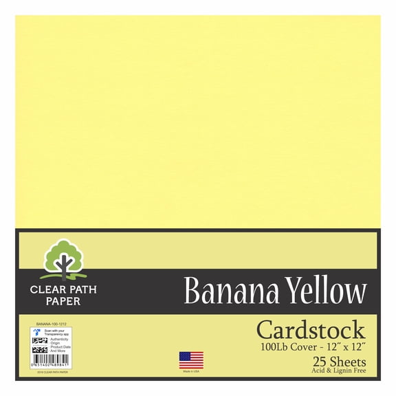 Banana Yellow Cardstock - 12 x 12 inch - 100Lb Cover - 25 Sheets - Clear Path Paper