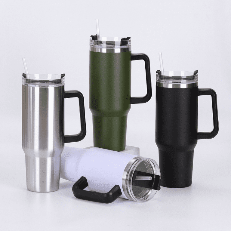 40 Oz Tumbler White Handle & Straw, Vacuum Sealed Stainless, Hot &  Cold Thermos