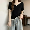 thumbnail image 5 of JGGSPWM Womens Plus Size Short Sleeve Ribbed Knit Sweater Pullover Casual Sweetheart Neck Contrast Slim Fitted Top Black 4XL, 5 of 5