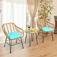 thumbnail image 3 of Costway 3PCS Patio Rattan Bistro Furniture Set Cushioned Chair Table Turquoise, 3 of 10