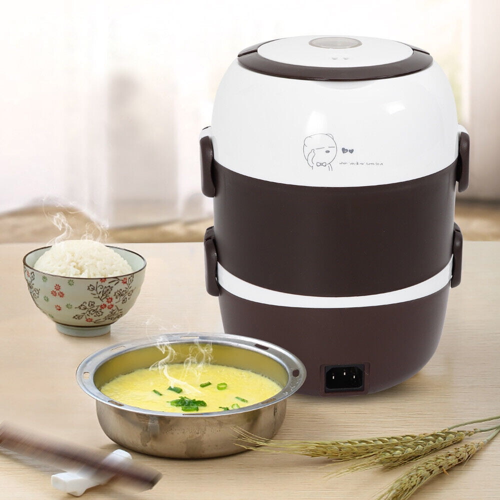 TOOL1SHOoo Portable Lunch Box Three-layer Stainless Steel Liner Electric Rice Cooker 110V/2L
