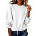 thumbnail image 3 of Women Drawstring Hem Sweatshirt Sevevn Crew Neck Drop Shoulder Relaxed Fit Fleece Fabric Long Sleeve Drawstring Hem Cropped For Casual Daily Wear, 3 of 9