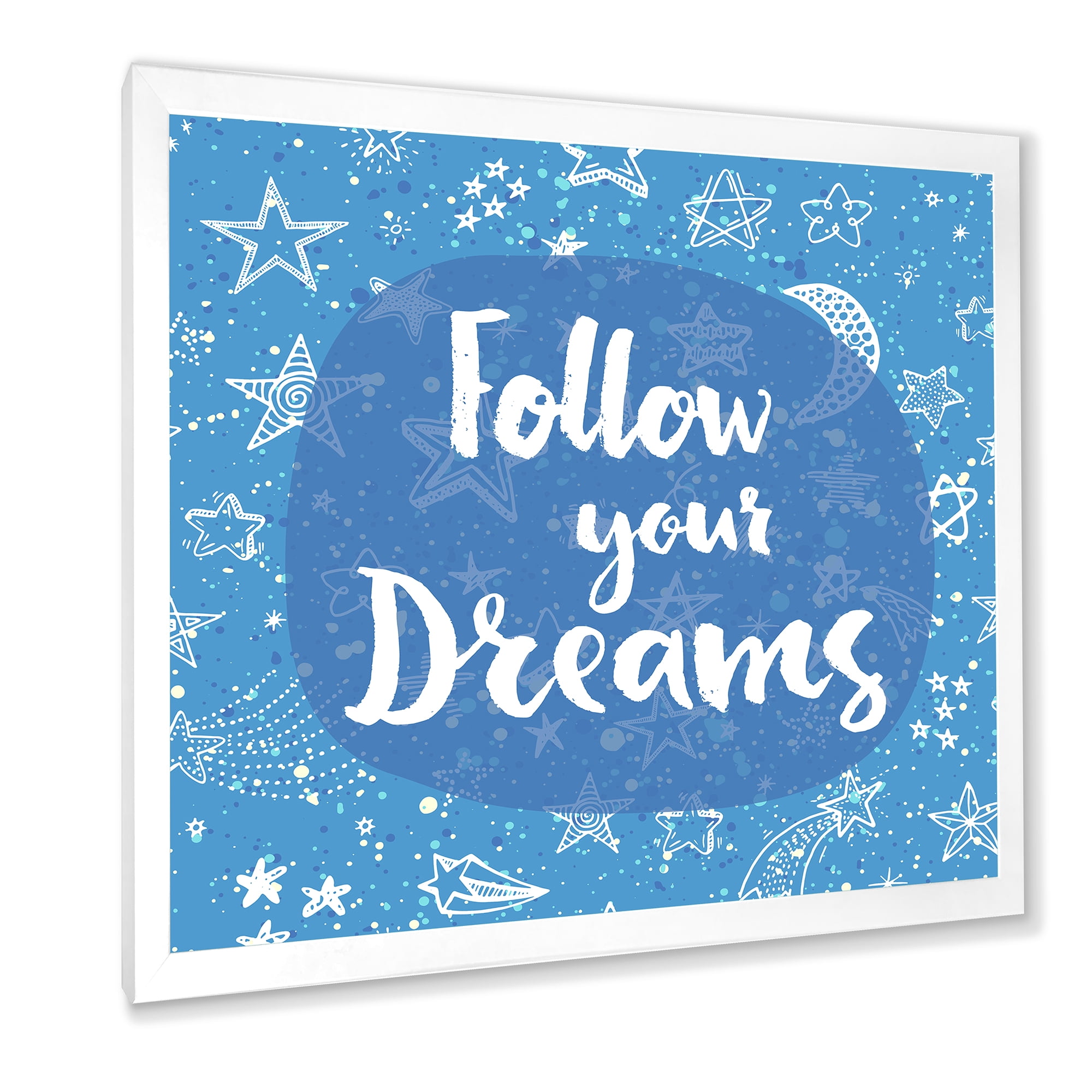Designart 'Follow Your Dreams On Blue II' Modern Framed Art Print